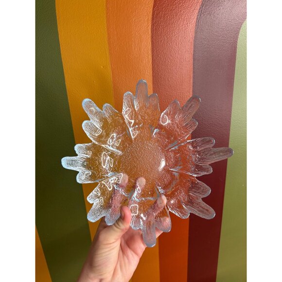 Vintage Pukeberg Sweden Centerpiece Bowl Glasbruk, Textured Art Glass Dish clear - Picture 2 of 7